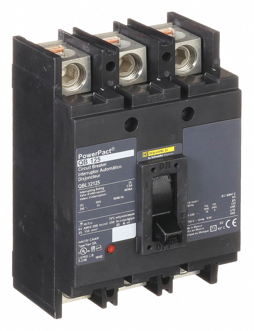Molded Case Circuit Breaker: 125 A Amps, 10kA at 240V AC, Fixed, Line/Load Lug, ABC, 3 Poles, QB