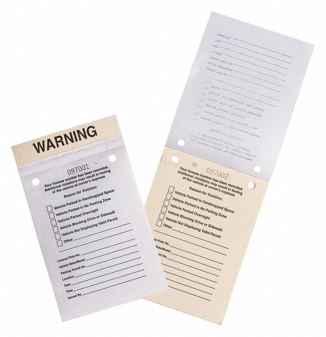 Parking Violation Tags: 3 1/8 in Wd, 6 1/4 in Lg, Carbon Copies, 100 Sheets, 100 PK