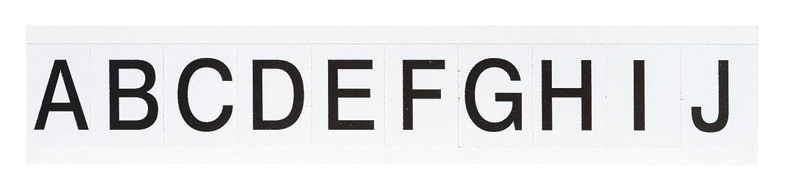 Letter Label Set: 1 in Character Ht, Indoor/Outdoor, Non-Reflective, Gothic, Black, A to Z, 25 PK