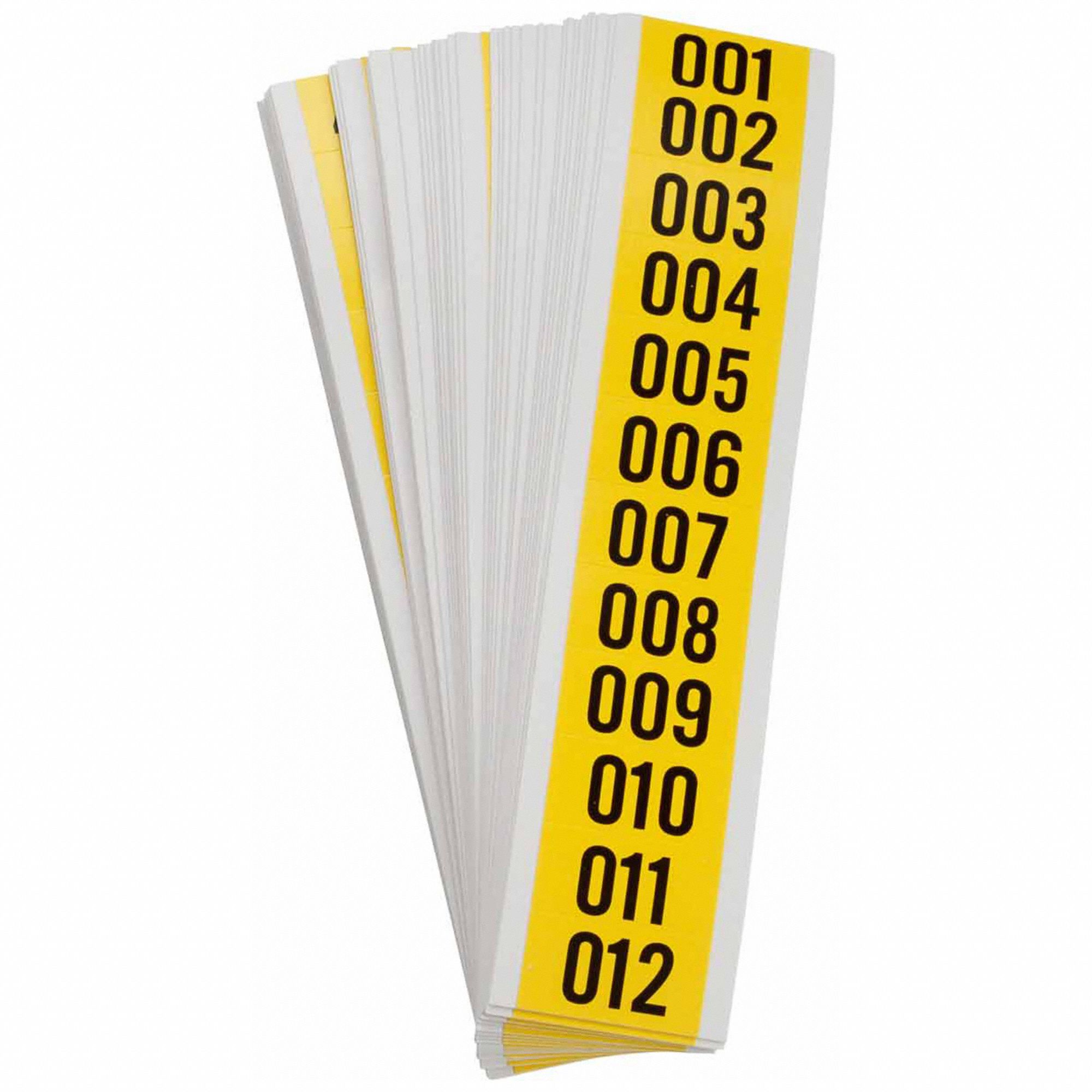 Number Label Set: 5/8 in Character Ht, Indoor Only, Non-Reflective, Gothic, Black, 1 to 999, Die Cut