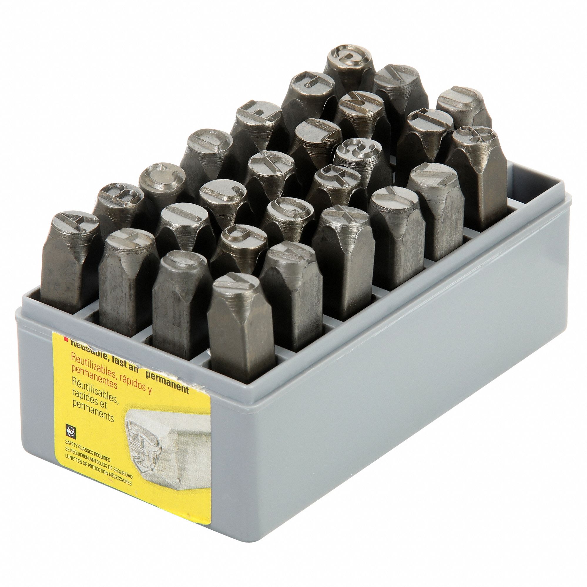 Hand Stamp Kit: Ampersand (&)/A thru Z, 3/8 in Character Ht, 2 3/4 in Shank Lg, Steel