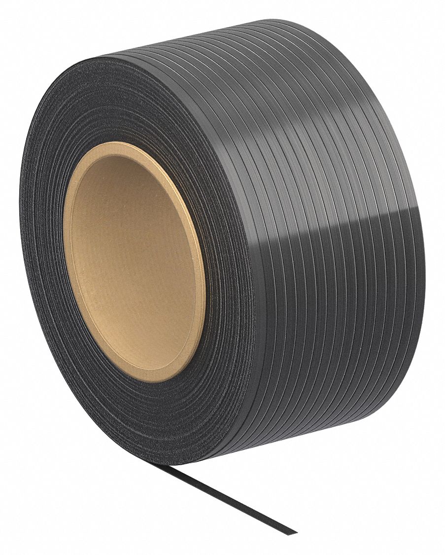 PLASTIC STRAPPING, 7/16 IN STRAPPING W, 0.023 IN THICK, 500 LB BREAK STRENGTH, 7,500 FT OVERALL L