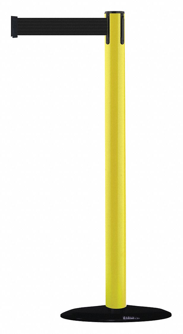 Barrier Post with Belt: Black, No Pattern, No Legend, 7 1/2 ft Belt Lg, Yellow