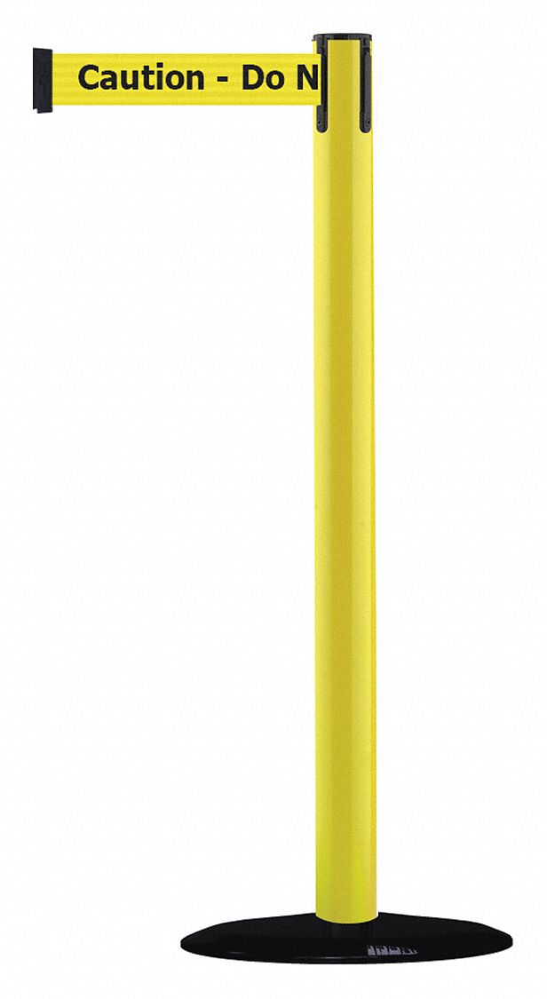 Barrier Post with Belt: Yellow, No Pattern, Caution Do Not Enter, 7 1/2 ft Belt Lg