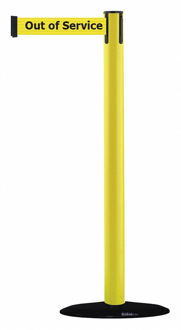 Barrier Post with Belt, PVC, Yellow