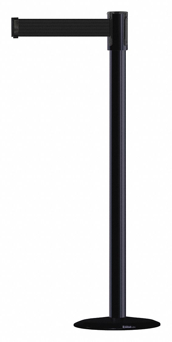 Barrier Post with Belt: Black, No Pattern, No Legend, 7 1/2 ft Belt Lg, Black