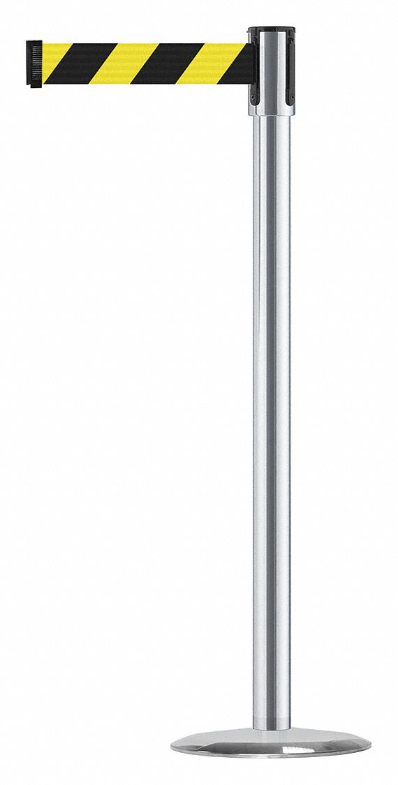Barrier Post with Belt, Satin Chrome