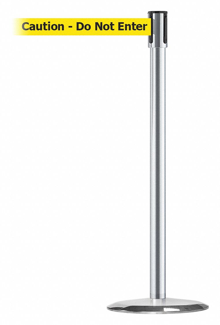 Barrier Post with Belt, Satin Chrome