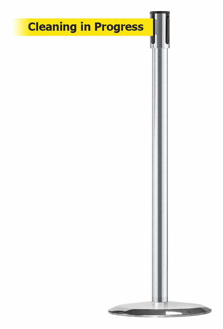 Barrier Post with Belt, Satin Chrome