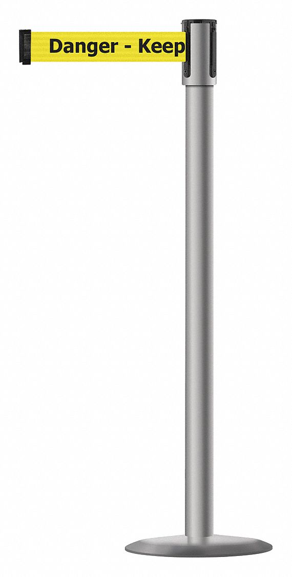 Barrier Post w/ Belt, 38 In. H, Metal Base