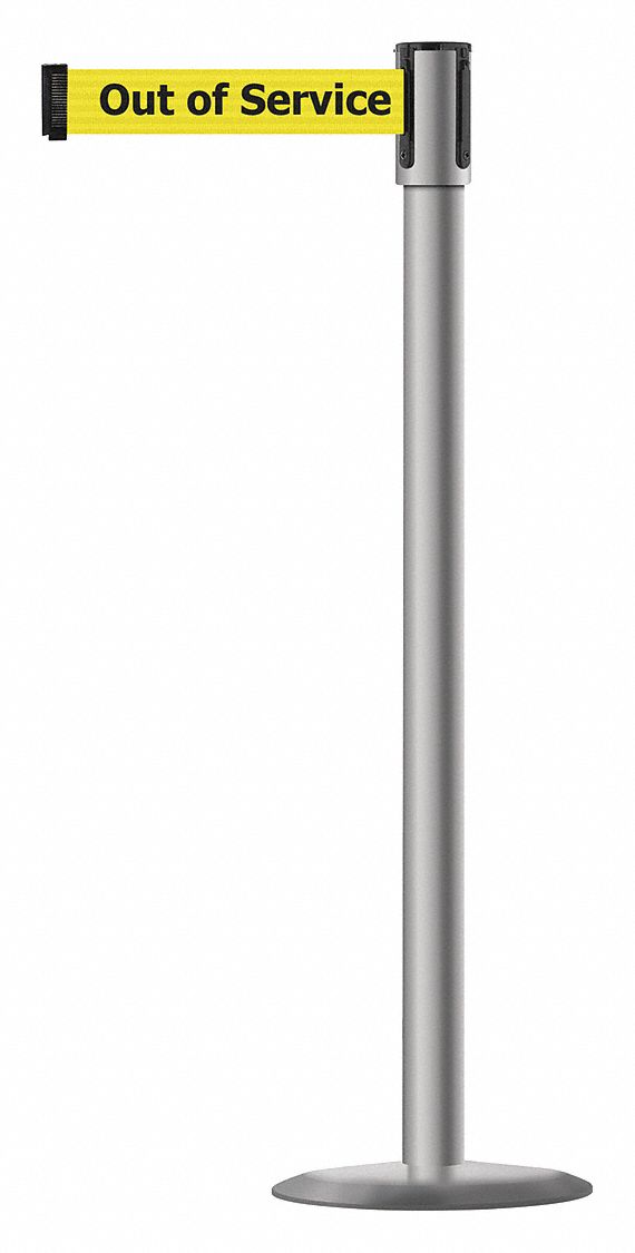 Barrier Post w/ Belt, 38 In. H, Metal Base
