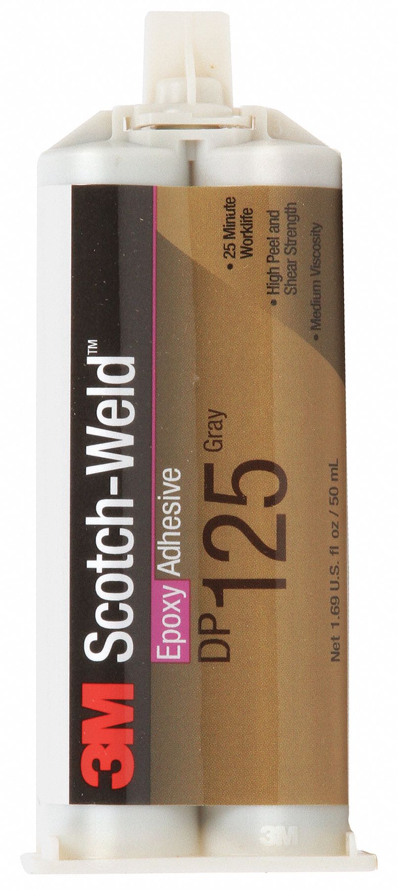 3M Series DP125, Epoxy Adhesive, DualCartridge, 1.69 oz, Gray, 25 min