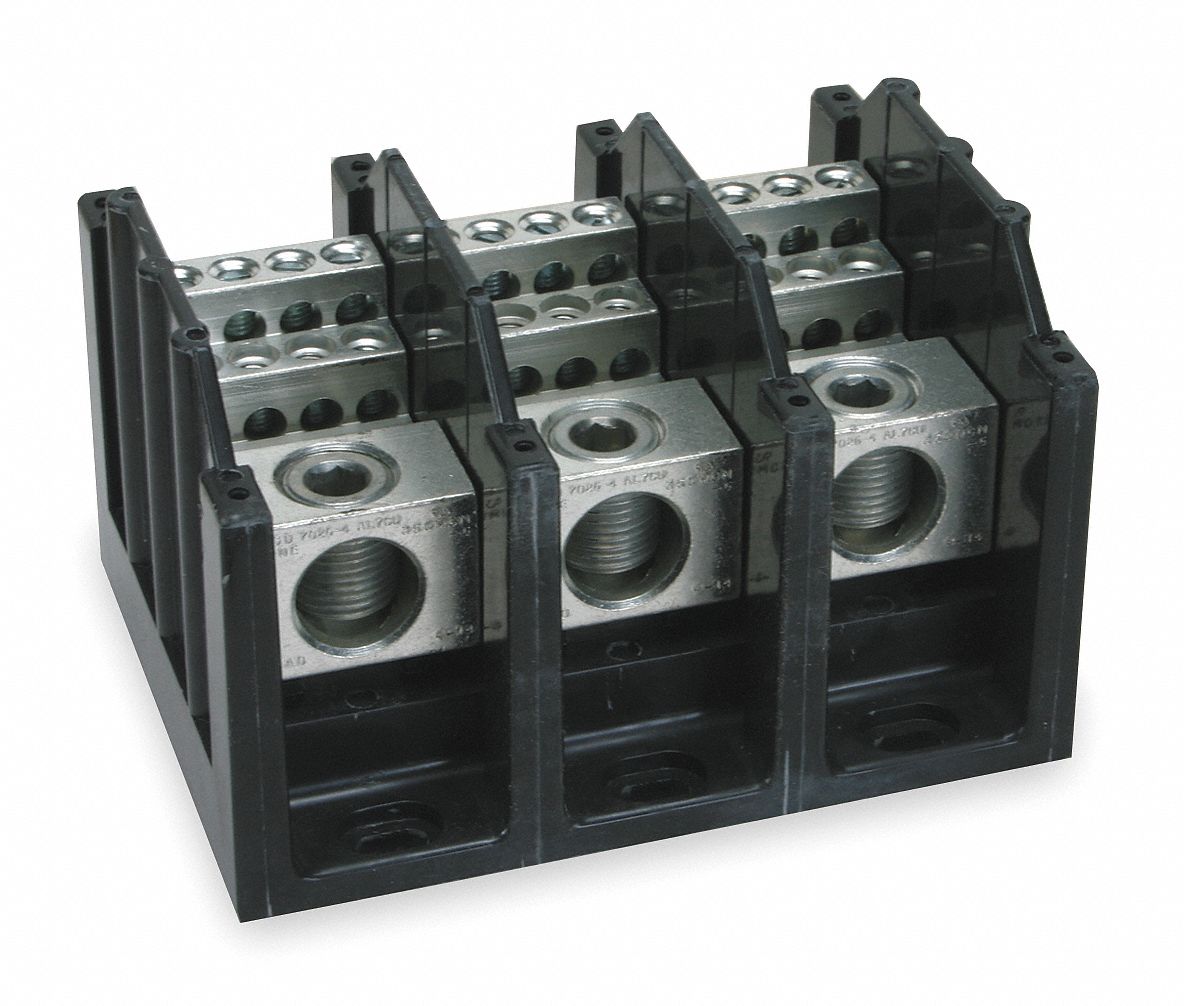 POWER DISTRIBUTION BLOCK, 3 POLES, 6 AWG TO 350 KCMIL LINE SIDE WIRE SIZE RANGE