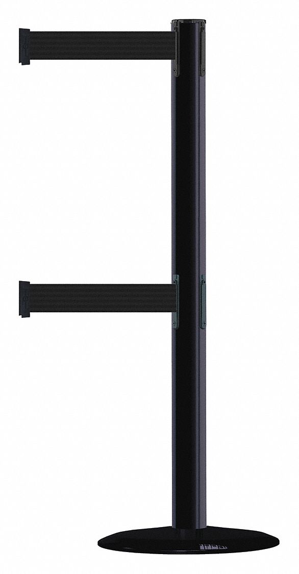 Barrier Post with Belt: Black, No Pattern, No Legend, 7 1/2 ft Belt Lg, Black