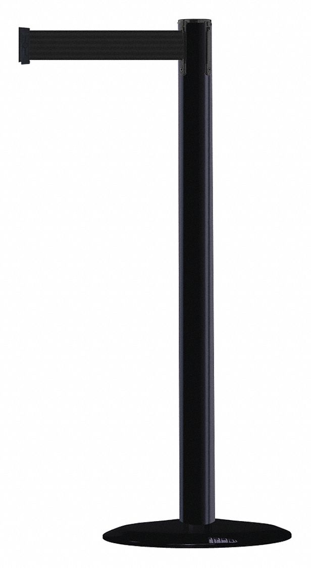 Barrier Post with Belt: Black, No Pattern, No Legend, 7 1/2 ft Belt Lg, Black
