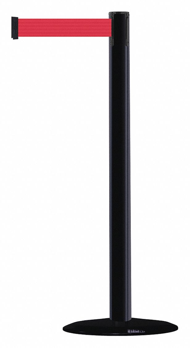 Barrier Post with Belt: Red, No Pattern, No Legend, 7 1/2 ft Belt Lg, Black