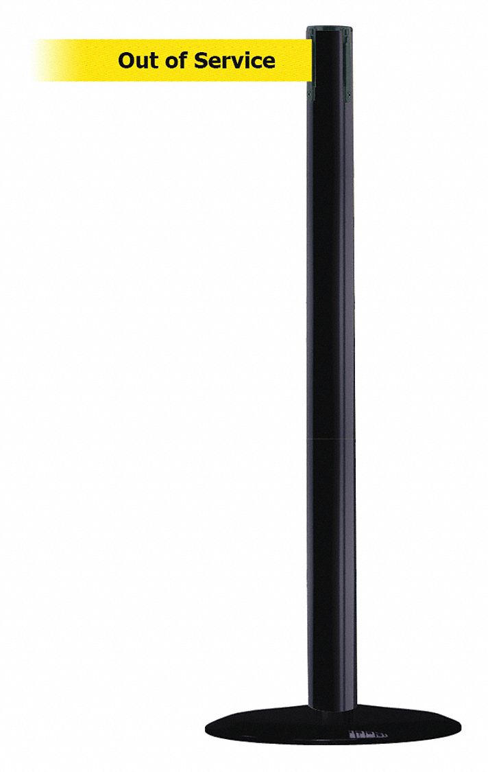 Barrier Post with Belt: Yellow, No Pattern, Out of Service, 7 1/2 ft Belt Lg, Black