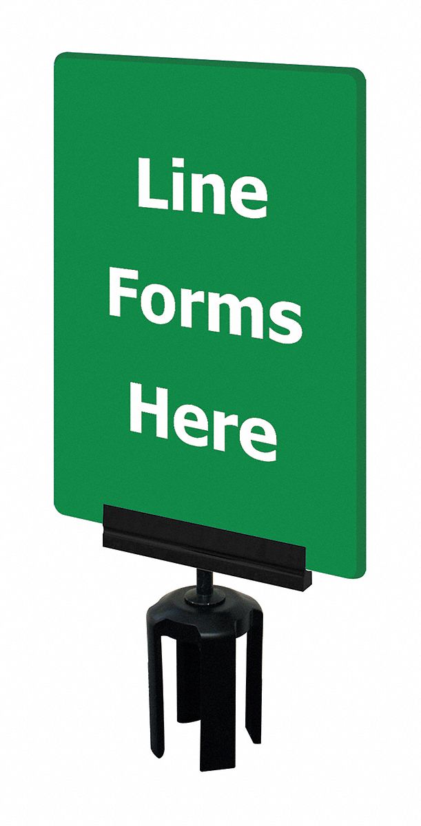 Acrylic Sign: Green, Line Forms Here Message, 11 in Overall Lg, 7 in Overall Wd