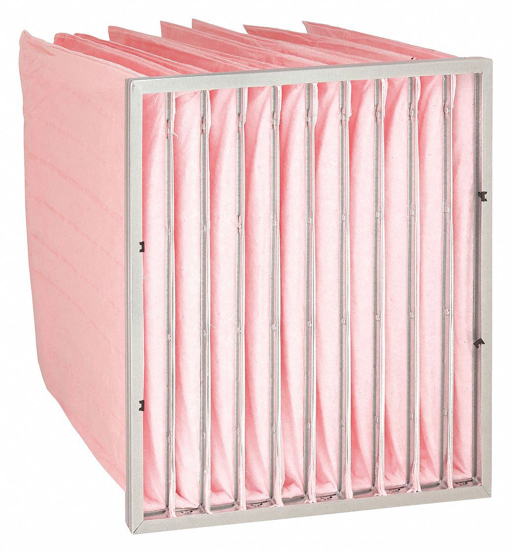 Pocket Air Filter: 24 in x 24 in x 16 in, MERV 13, Pink, Synthetic, 10 Pockets