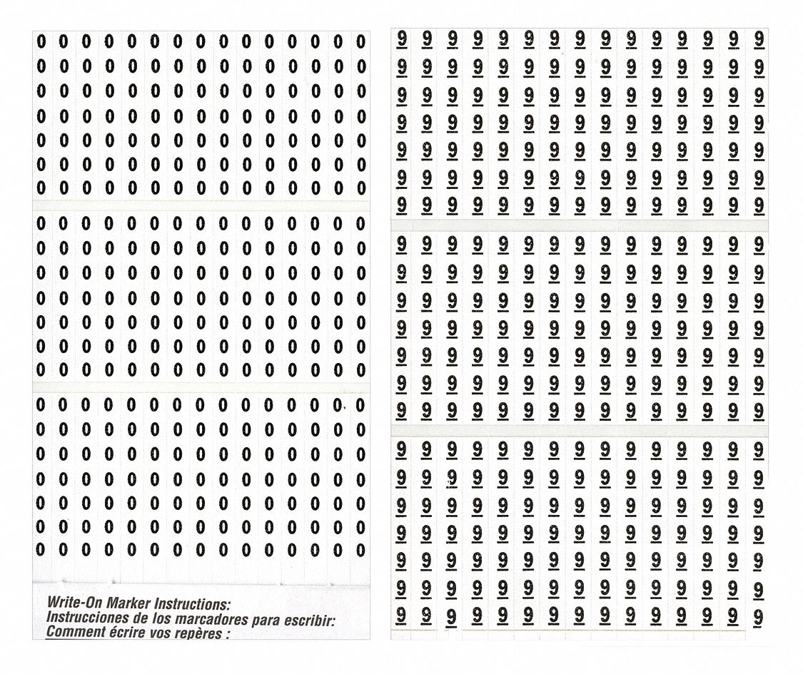 Wire Marker Book: 0 to 9, Black on White, 45 Labels, Plastic Impregnated Cloth