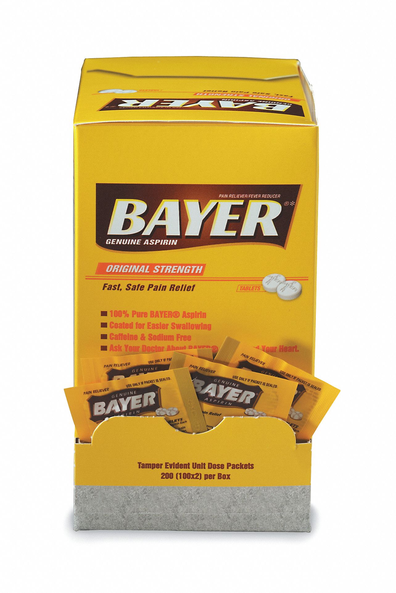 Bayer Pain Relief: Tablet, 100 x 2, Box/Wrapped Packets, Unflavored, Aspirin, 200 PK