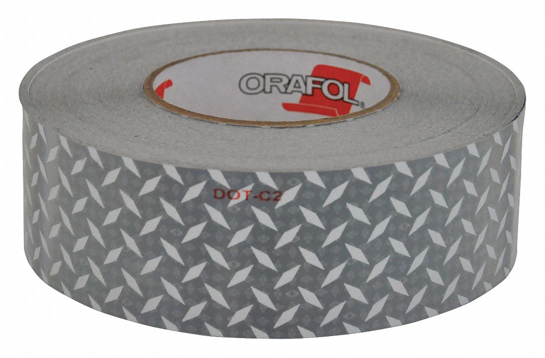 Reflective Sticker: Construction/Emergency Vehicles/Trucks and Trailers, White, 2 in Wd, 25 ft Lg