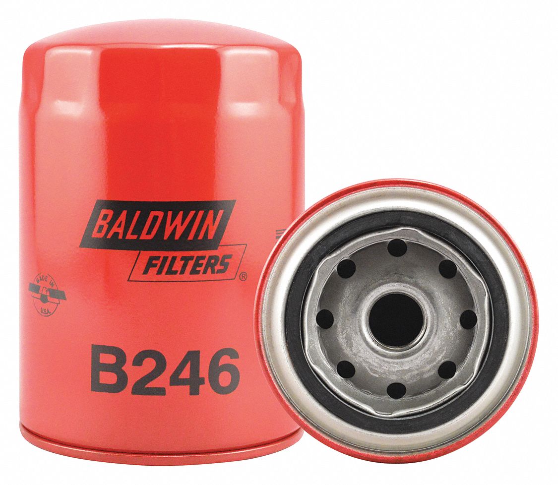 Oil Filter: B246, 3/4"-16 Thread Size, 5 5/16 in Overall Ht, 3 3/4 in Outside Dia