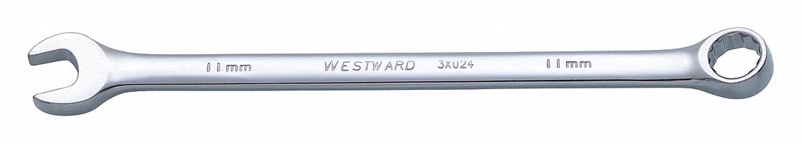 Combination Wrench: Alloy Steel, Chrome, 11 mm Head Size, 7 1/4 in Overall Lg, Offset