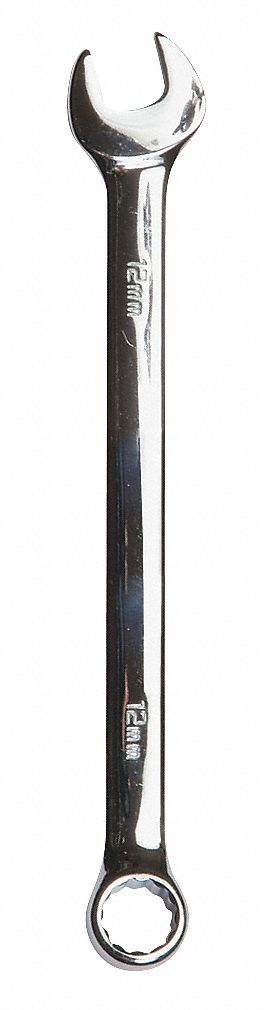Combination Wrench: Alloy Steel, Chrome, 12 mm Head Size, 7 5/8 in Overall Lg, Offset