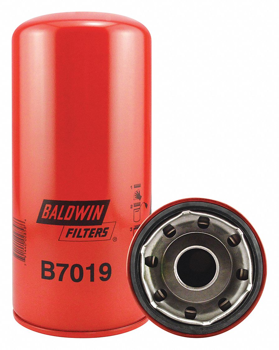 Oil Filter: B7019, 1 3/8"-16 Thread Size, 9 15/16 in Overall Ht, Oil, Cellulose