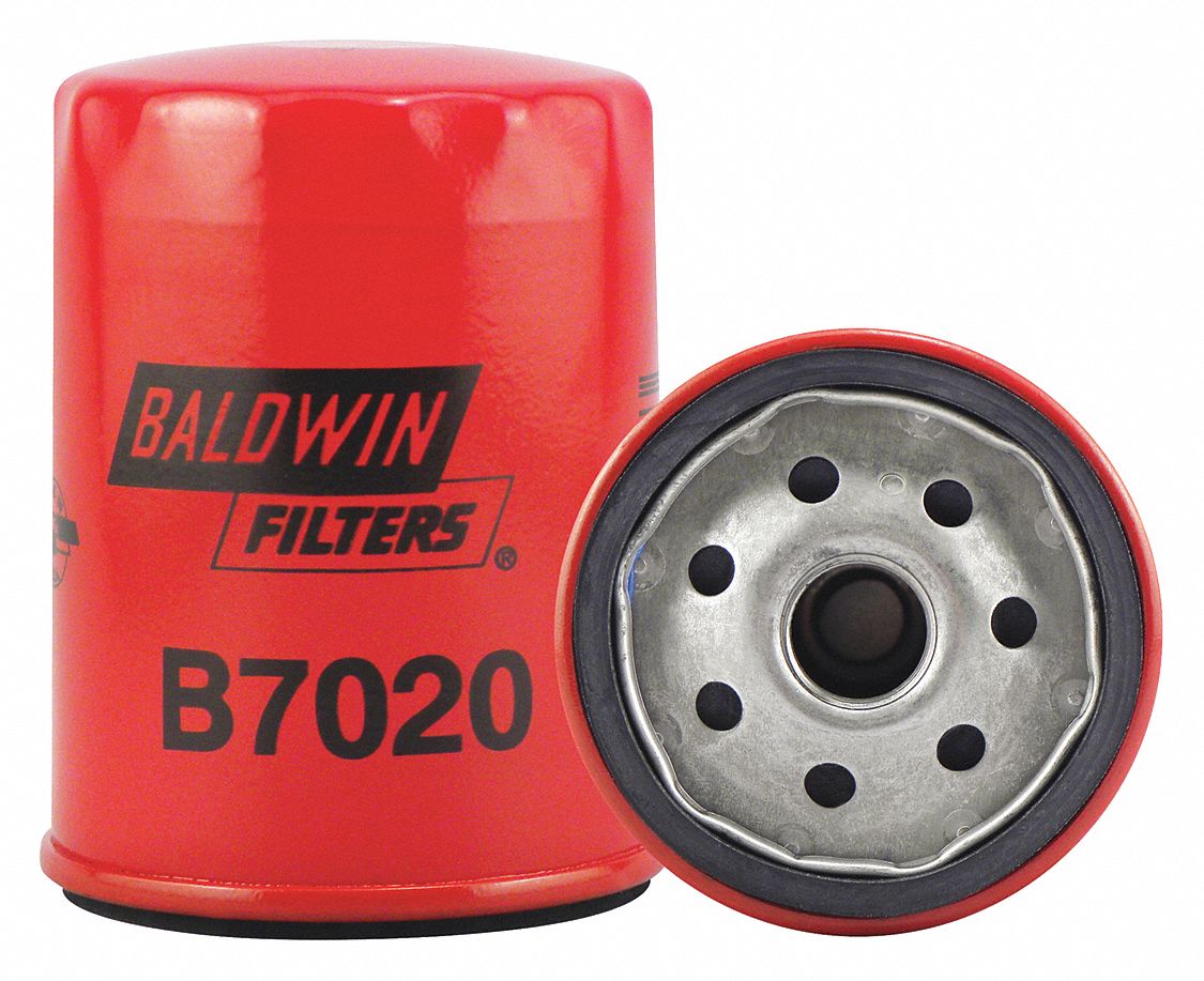 Oil Filter: B7020, 3/4"-16 Thread Size, 4 1/8 in Overall Ht, 3 in Outside Dia, Oil
