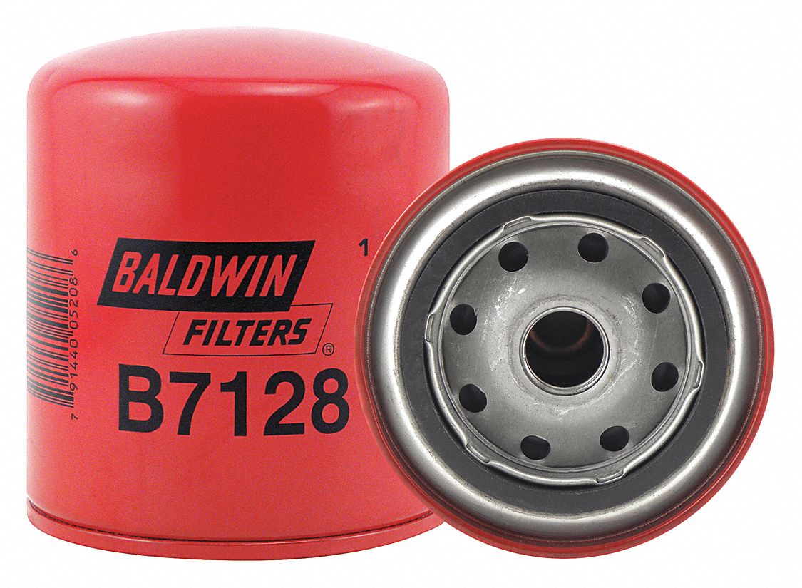 Oil Filter: B7128, 3/4"-16 Thread Size, 4 7/16 in Overall Ht, 3 11/16 in Outside Dia