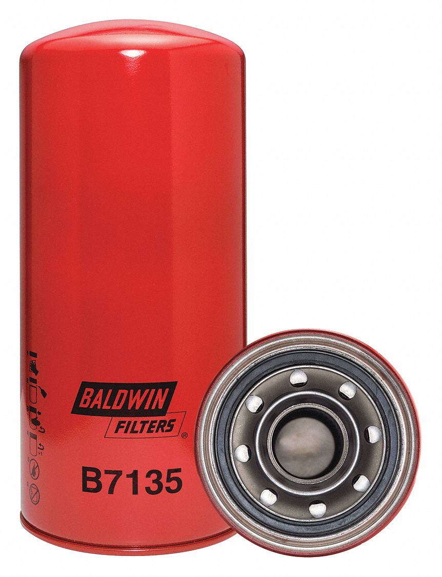 Oil Filter: B7135, LF3781, M45 x 1.50 Thread Size, 12 1/8 in Overall Ht, Oil