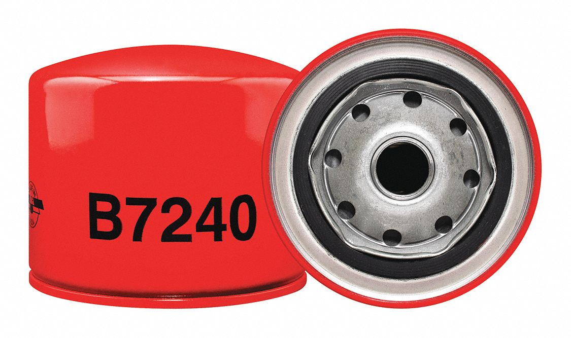 Oil Filter: B7240, 3/4"-16 Thread Size, 3 1/4 in Overall Ht, 3 11/16 in Outside Dia