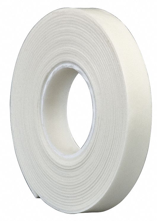 DOUBLE-SIDED FOAM TAPE, WHITE, ½ IN X 5 YD, 1/32 IN THICK, RUBBER, INDOOR, 50 °  TO 158 ° F