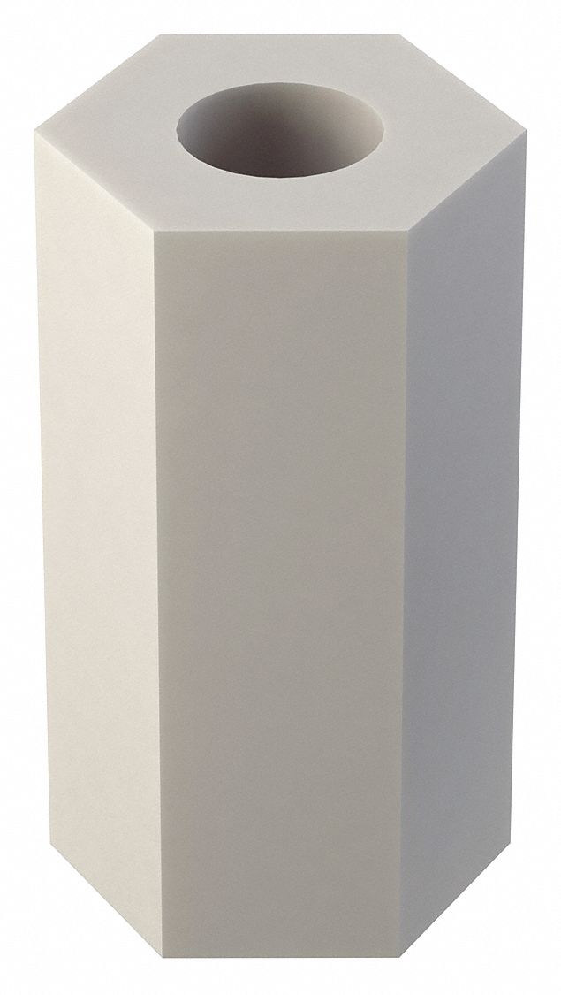 Spacer: For #4 Screw Size, Hex, Nylon, Plain, 3/8 in Overall Lg, 0.091 in Inside Dia, 10 PK