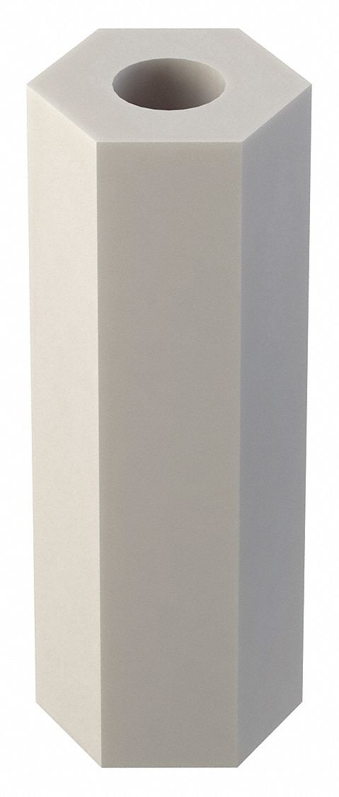 Spacer: For #6 Screw Size, Hex, Nylon, Plain, 3/4 in Overall Lg, 0.115 in Inside Dia, 10 PK