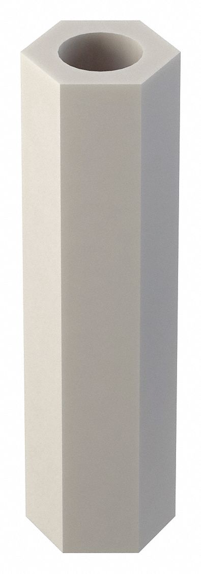 Spacer: For #6 Screw Size, Hex, Nylon, Plain, 3/4 in Overall Lg, 0.115 in Inside Dia, 10 PK