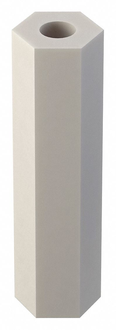 Spacer: For #6 Screw Size, Hex, Nylon, Plain, 1 in Overall Lg, 0.115 in Inside Dia, 10 PK