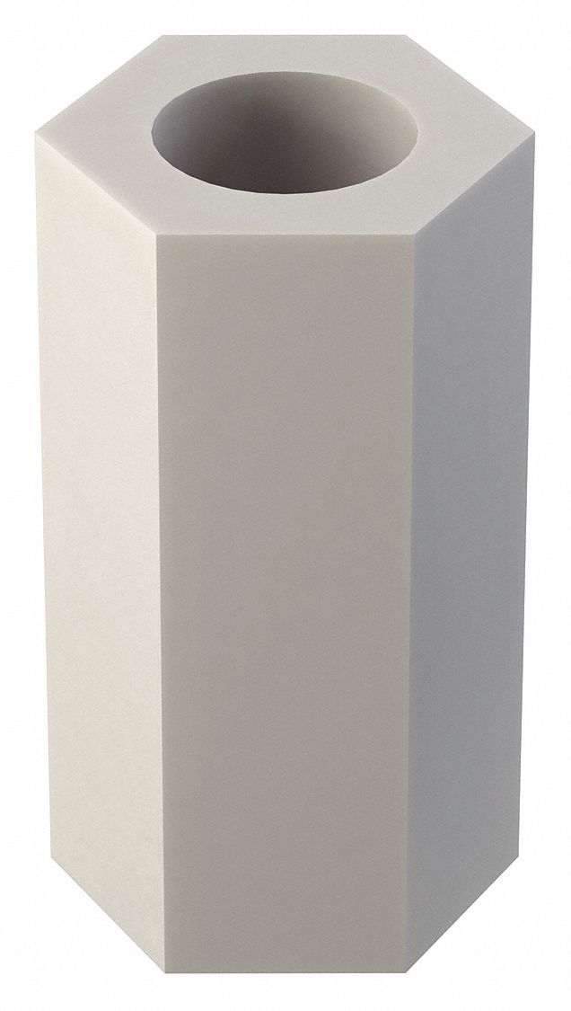 Spacer: For #6 Screw Size, Hex, Nylon, Plain, 3/8 in Overall Lg, 0.115 in Inside Dia, 10 PK