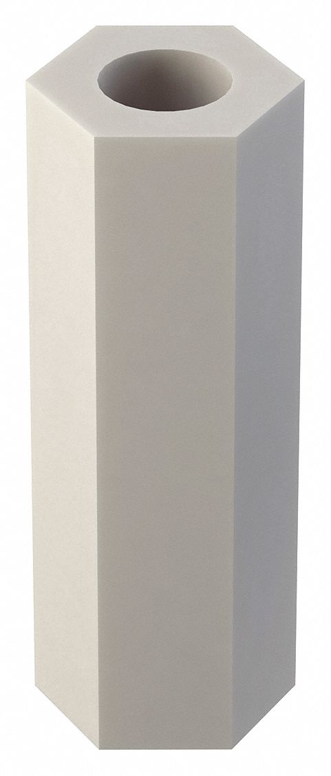Spacer: For #8 Screw Size, Hex, Nylon, Plain, 3/4 in Overall Lg, 0.14 in Inside Dia, 10 PK