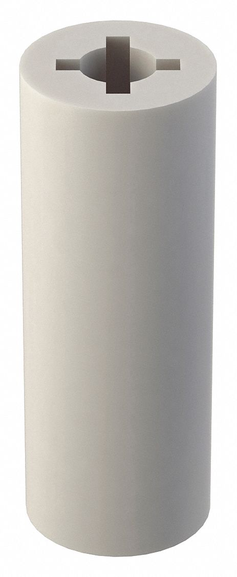 Spacer: White, Nylon, #8 For Screw Size, 0.24 in Inside Dia, 1 in Overall Lg, 10 PK