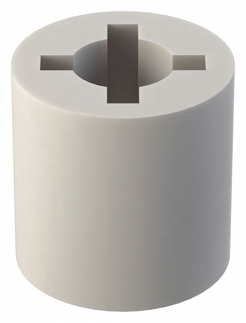 Spacer: White, Nylon, 1/4 in For Screw Size, 0.375 in Inside Dia, 1/2 in Overall Lg, 10 PK