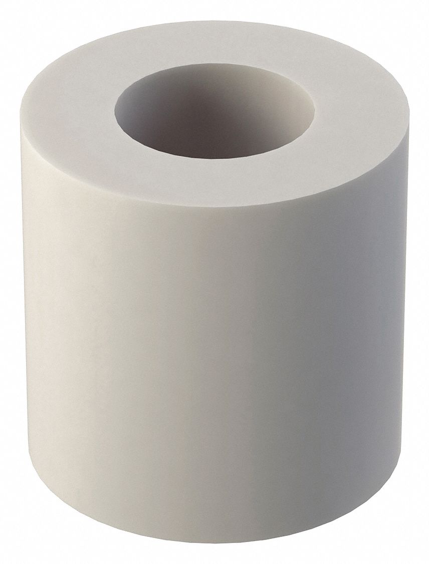 Spacer: 1/4 in Screw Size, 1/2 in Overall Lg, Round, Nylon, Plain, Nylon, 10 PK