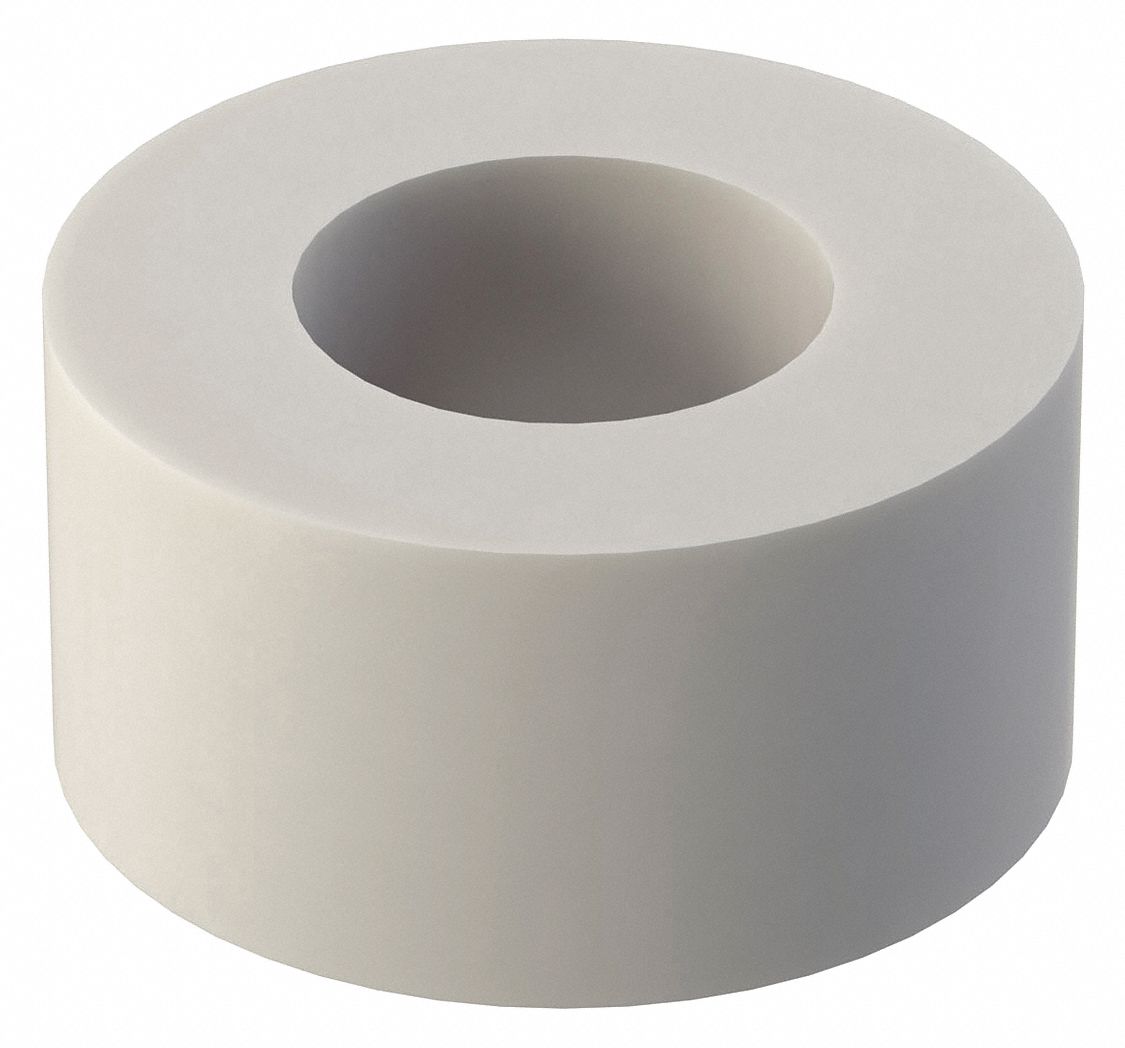 Spacer: 1/4 in Screw Size, 1/4 in Overall Lg, Round, Nylon, Plain, Nylon, 10 PK