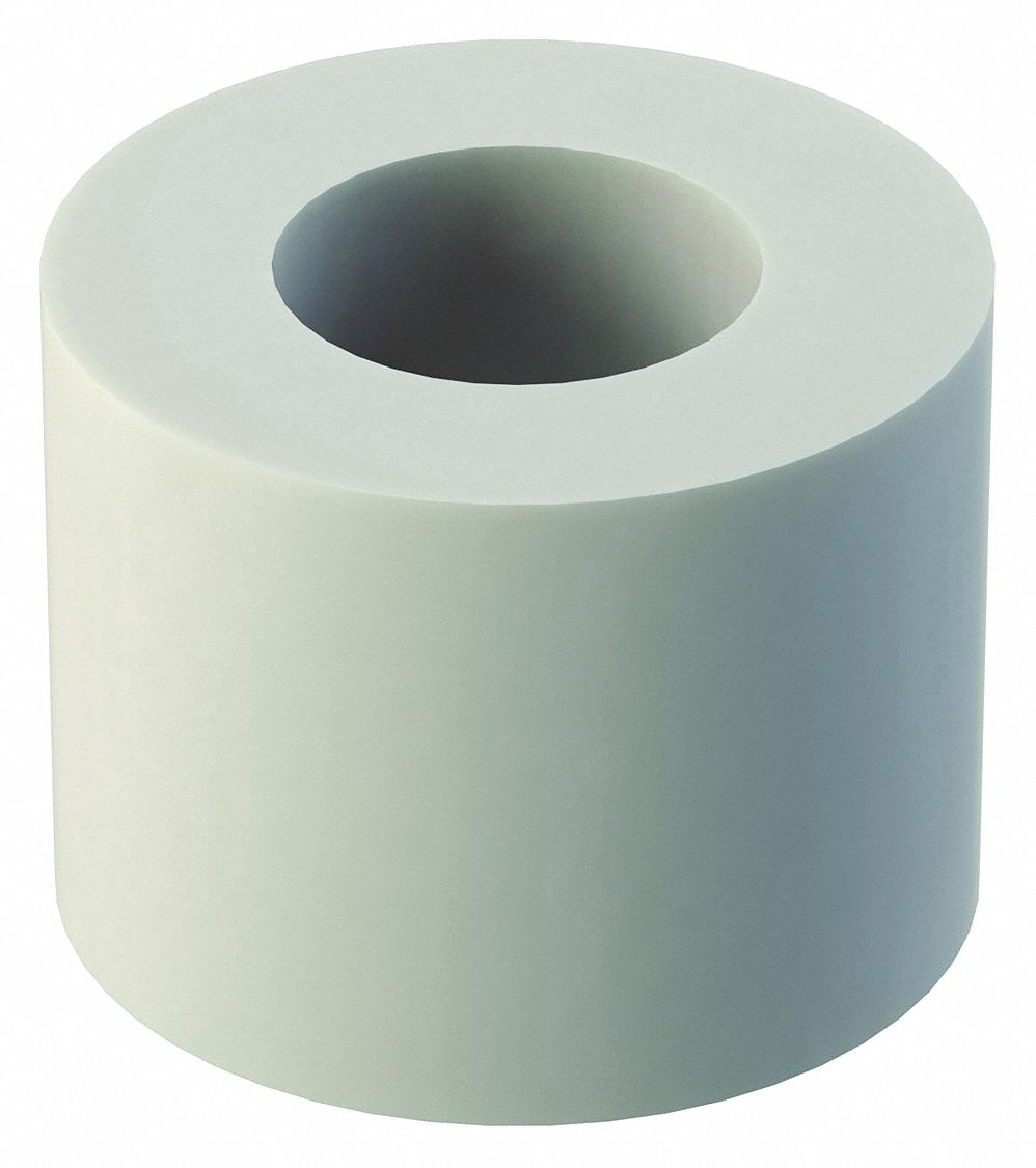 Spacer: 1/4 in Screw Size, 3/8 in Overall Lg, Round, Nylon, Plain, Nylon, 10 PK