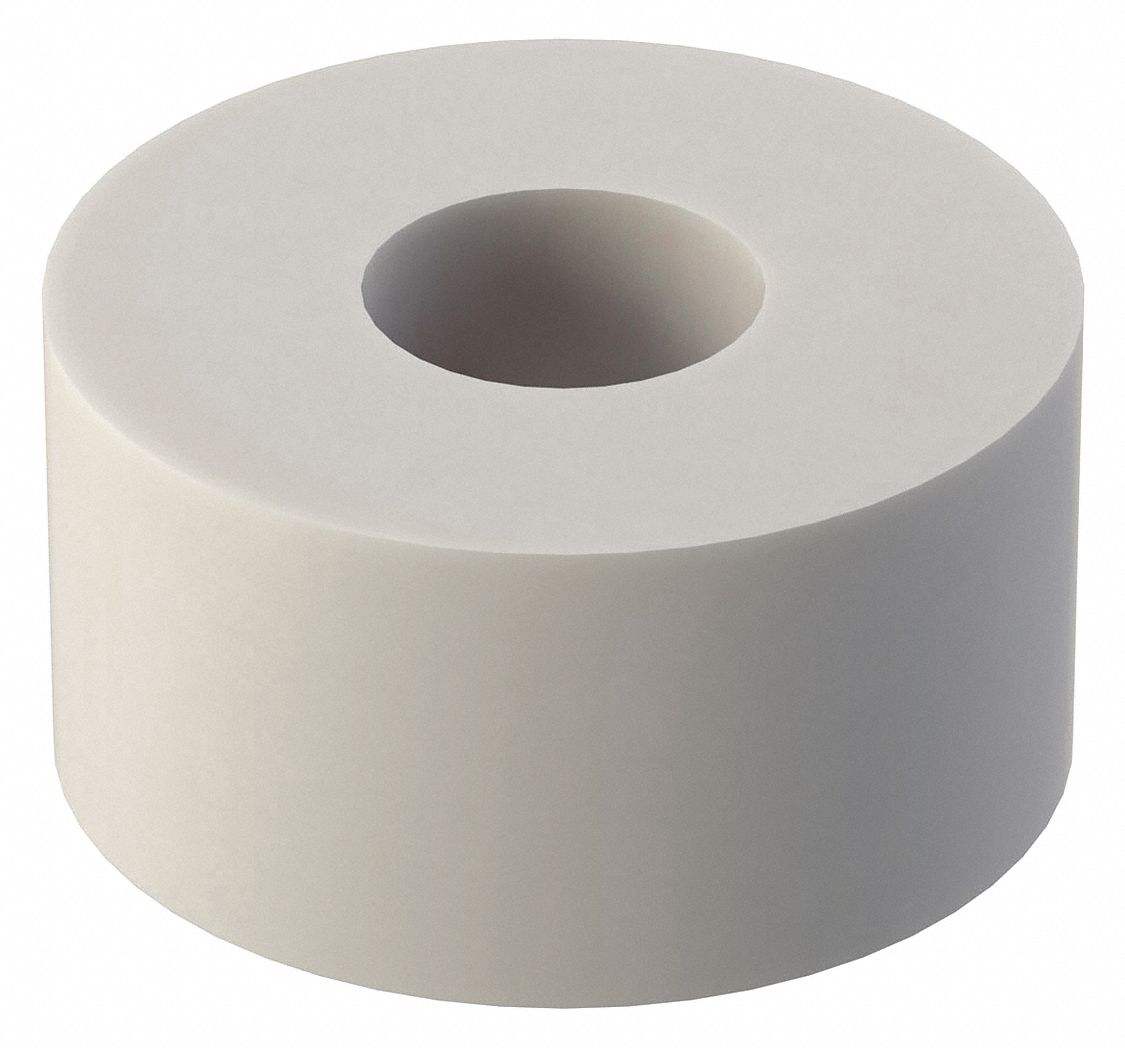 Spacer: #10 Screw Size, 1/4 in Overall Lg, Round, Nylon, Plain, Nylon, 10 PK