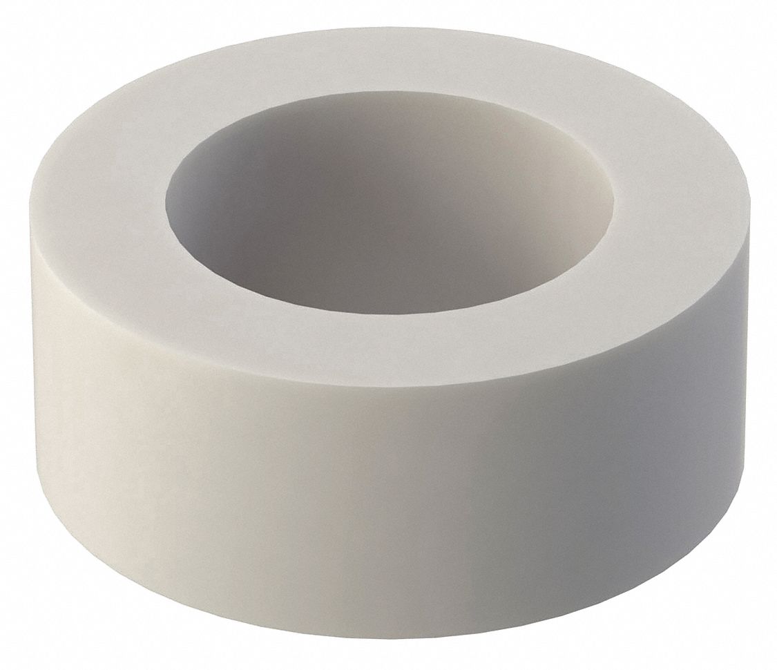 Spacer: For #10 Screw Size, Nylon, Plain, 1/8 in Overall Lg, 0.194 in Inside Dia, 10 PK