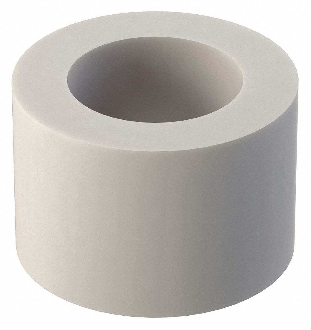 Spacer: For #4 Screw Size, Nylon, Plain, 1/8 in Overall Lg, 0.115 in Inside Dia, 10 PK