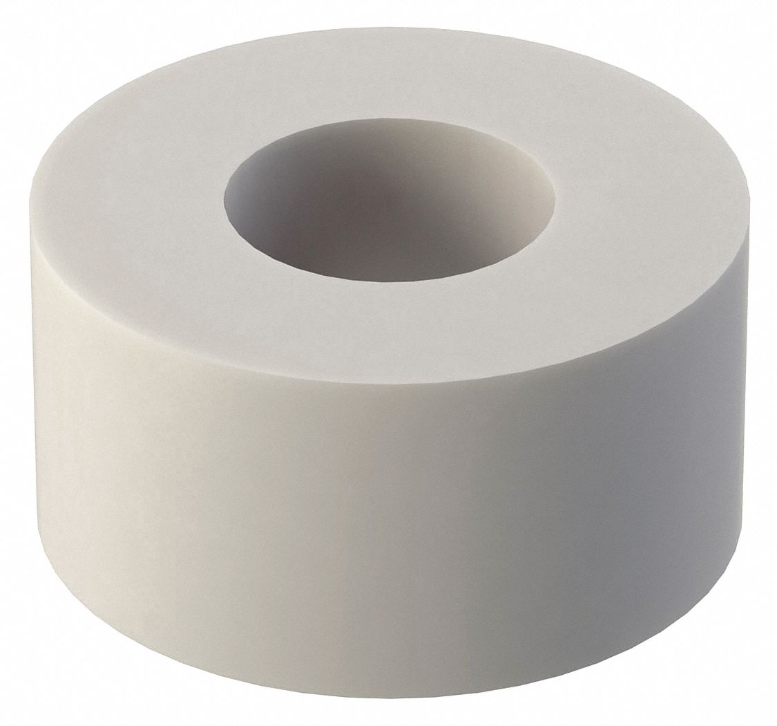 Spacer: For #4 Screw Size, Nylon, Plain, 1/8 in Overall Lg, 0.115 in Inside Dia, 10 PK